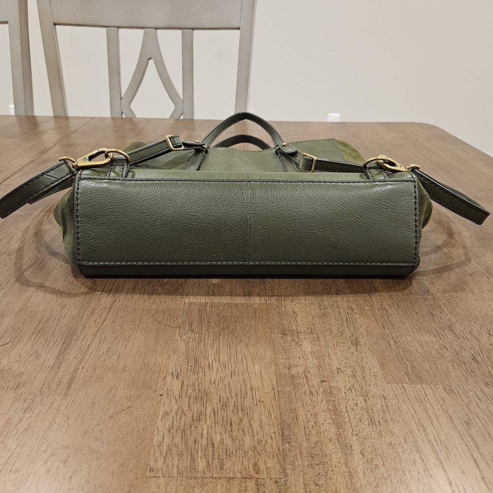 Fossil Leather Convertible Backpack Purse Tote Olive Green Suede Sides - Picture 3 of 8